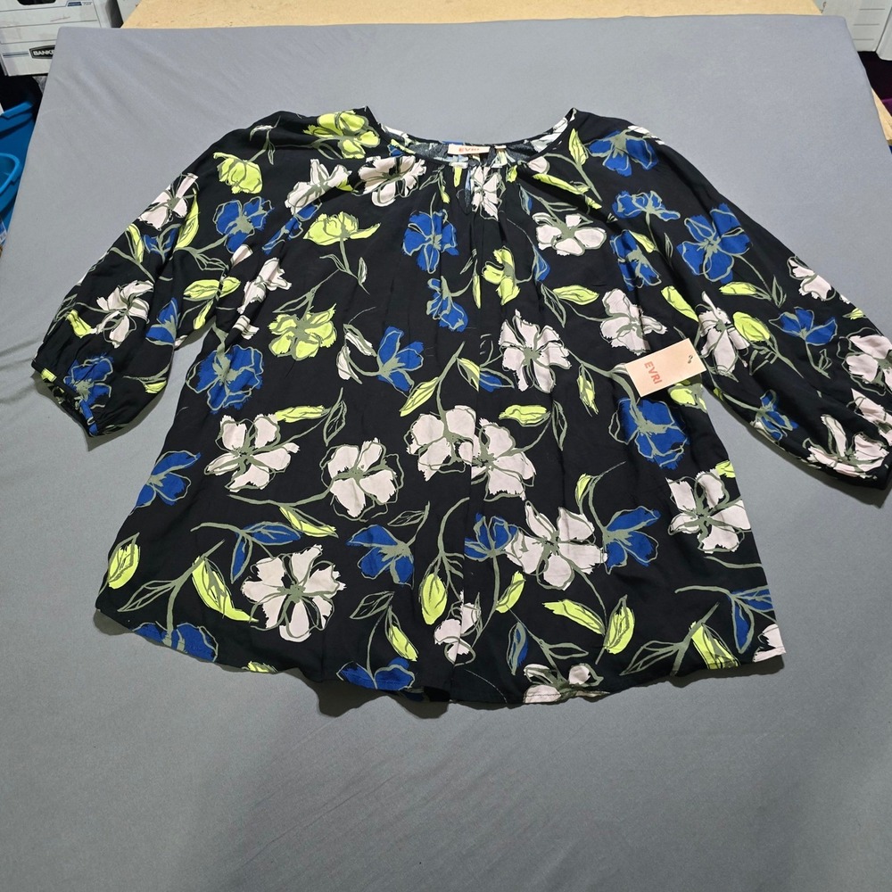 new EVRI Floral Blouse Womens 3X  3/4 Sleeve Pleated Botanical, Boho, Flowy,